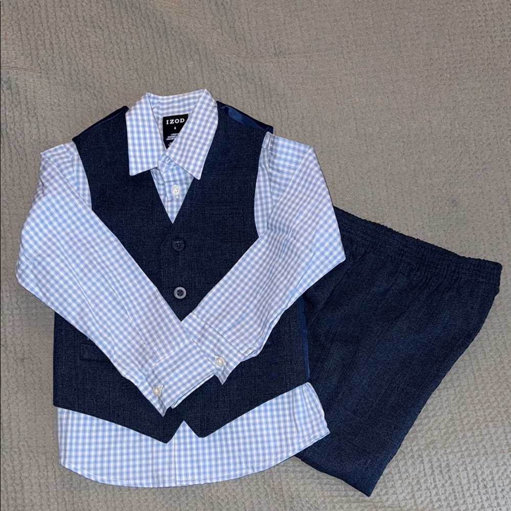 Izod Boys' Navy Vest, Pants  and Shirt Set Size 4